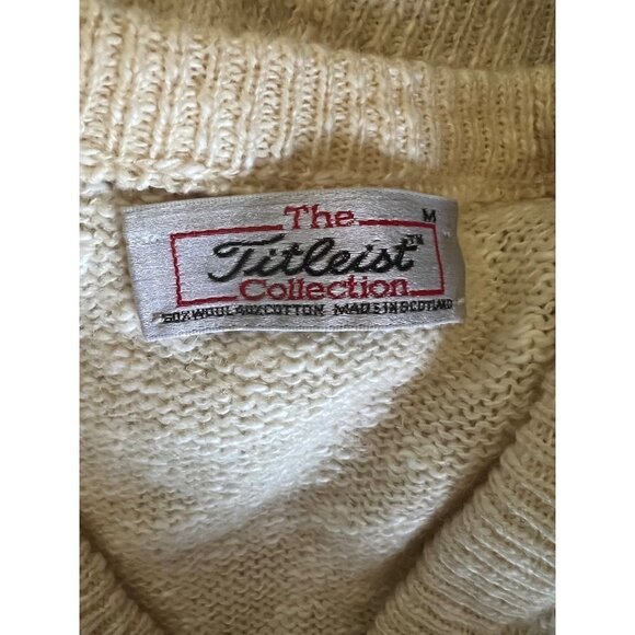 Vintage Titleist Mens Scotland Wool Argyle Beige V-Neck Pullover Sweater Medium - Picture 5 of 7